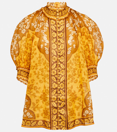 Zimmermann Raie Short Sleeve Blouse In Yellow