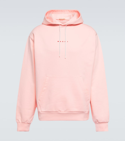 Marni Logo Print Organic Cotton Hoodie In Pink
