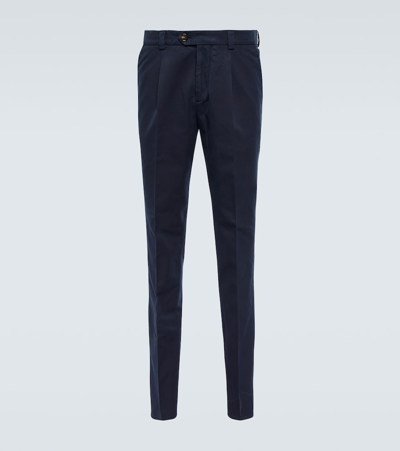 Brunello Cucinelli Slim Cotton Gabardine Pants In Blue