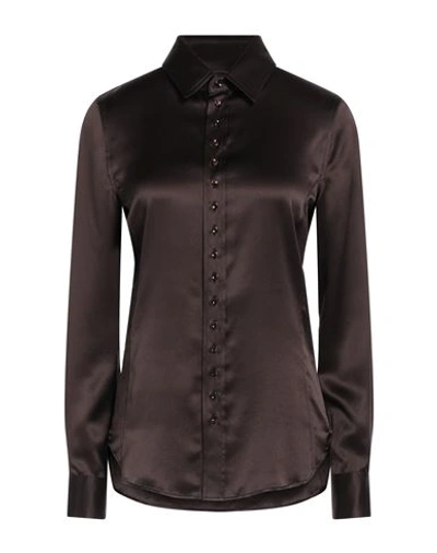 Saint Laurent Woman Shirt Dark Brown Size 8 Silk