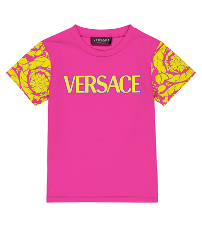 Versace Babies' Barocco Logo Cotton Jersey T-shirt In Fuchsia