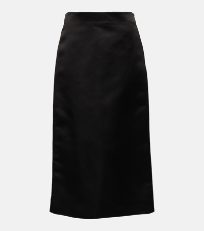 The Row Marinella Silk Midi Skirt In Blk Black