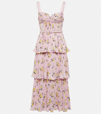 Self-portrait Floral-print Tiered Bustier Midi Dress In Pink