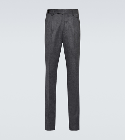 Brunello Cucinelli Virgin Wool Slim Trousers In Grey
