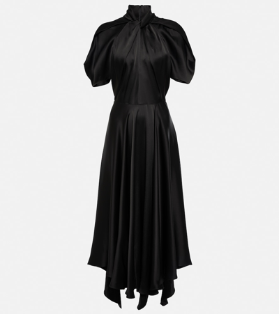 Stella Mccartney Draped Satin Midi Dress In Black