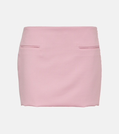 Ferragamo Low-rise Wool Miniskirt In Pink
