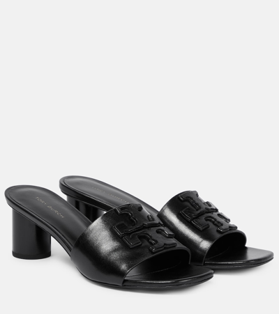 Tory Burch Ines Logo Leather Mules In Black