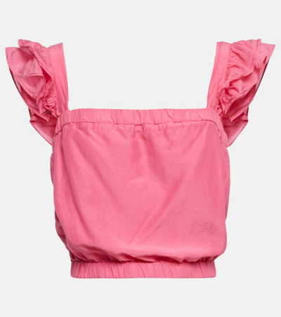 Velvet Gracen Cotton And Silk Crop Top In Pink