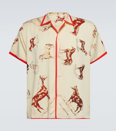 Bode Equine Short Sleeve Silk Button-up Camp Shirt In Cream Multi