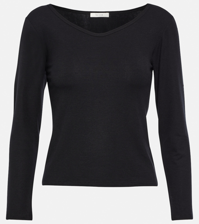 The Row Inverness Stretch-jersey Top In Black