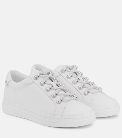 Jimmy Choo Antibes Pearl-embellished Leather Trainers In White