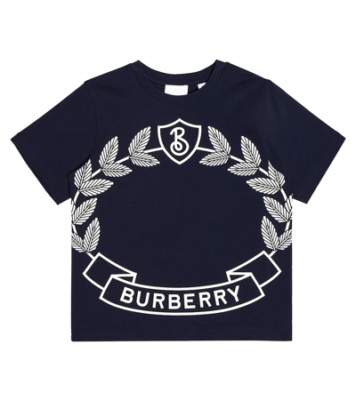 Burberry Kids' Oak Leaf Crest Print Cotton T-shirt In Deep Charcoal Blue