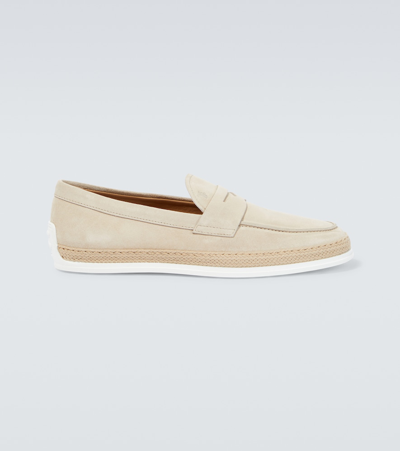 Tod's Suede Penny Loafers In Neutrals