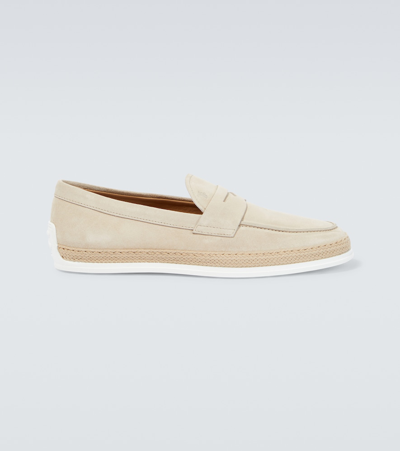 Tod's Suede Penny Loafers In Beige