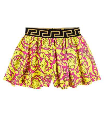 Versace Kids' Barocco棉质抓绒半身裙 In Yellow