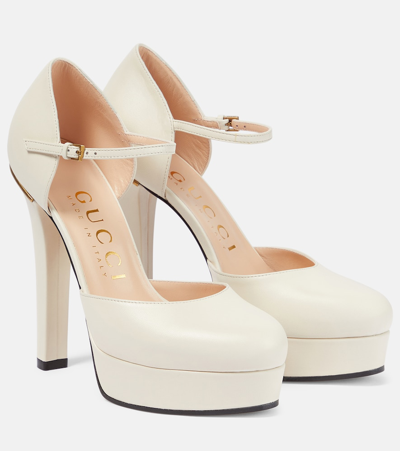 Gucci Leather Platform Pumps In White