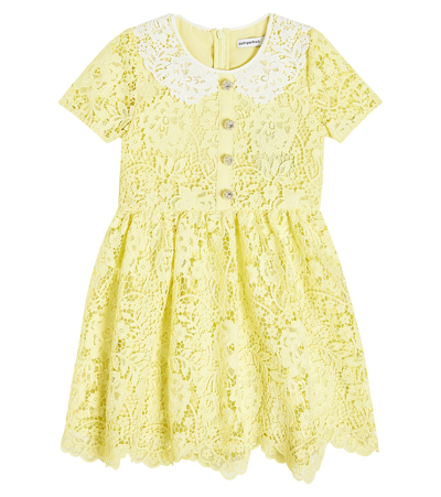 Self-portrait Kids' Floral Lace Dress In Yellow