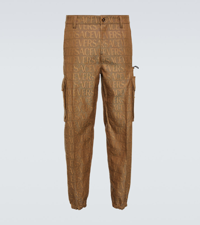 Versace Medusa Cotton Cargo Pants In Brown