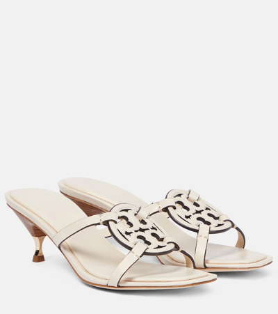 Tory Burch Miller Leather Kitten Heel Sandals In Cream