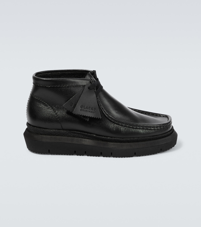 Sacai X Clarks Hybrid Wallabee Leather Boots In Black