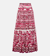 Dolce & Gabbana Maiolica Tiered Printed Cotton-poplin Maxi Skirt In Pink
