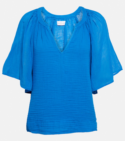 Velvet Belle Cotton Top In Blue