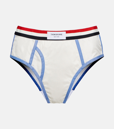 Thom Browne Oxford Stripe Cotton And Silk Briefs In White