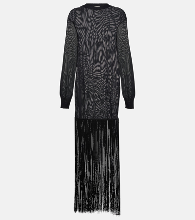 Khaite Torino Fringed Crepe Maxi Dress In Black