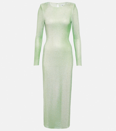 Self-portrait Embellished Mesh Midi Dress In Green