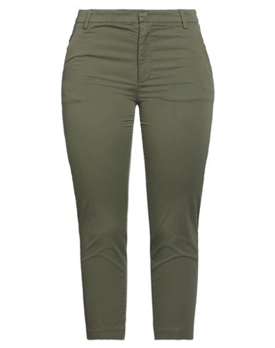 Dondup Woman Pants Military Green Size 28 Cotton, Elastane