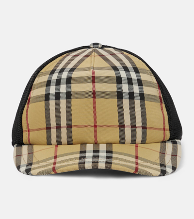 Burberry Checked Mesh Cap In Beige