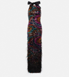 REBECCA VALLANCE KIKI FEATHER-TRIMMED SEQUINED GOWN