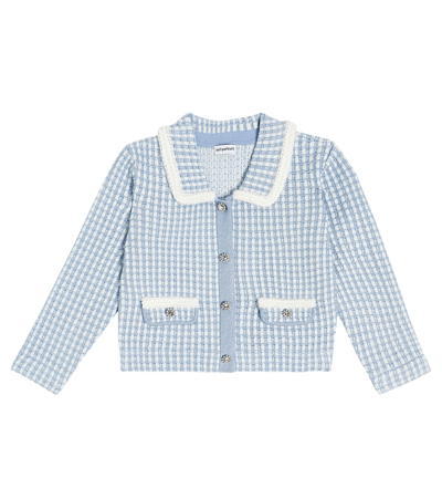 Self-portrait Kids' Checked Knit Cardigan In Blue