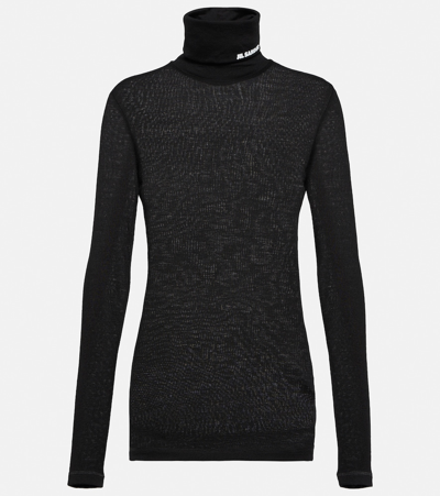 Jil Sander Logo Turtleneck Jumper In Black  