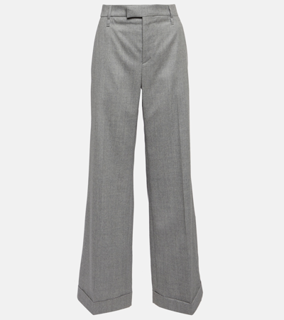 Brunello Cucinelli High-rise Wide-leg Wool Trousers In Grey