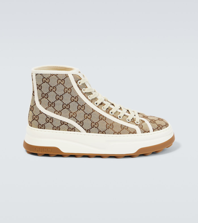 Gucci Gg High-top Logo Trainers In Beige