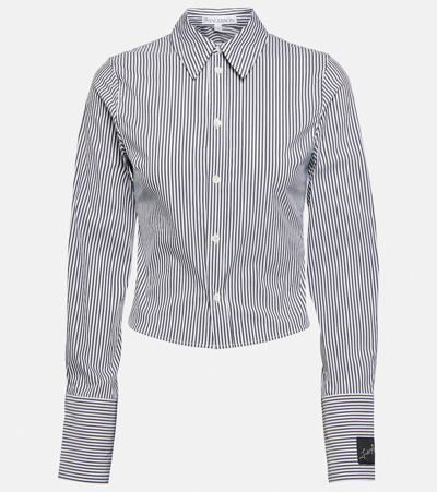Jw Anderson Striped Cotton-blend Cropped Shirt In Charcoal White