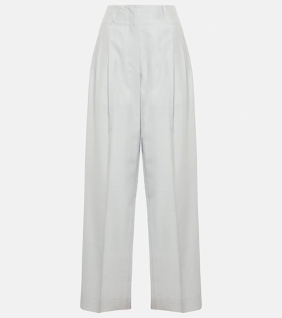 The Row Gaugin Pleated Silk Wide-leg Pants In Blue