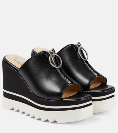 Stella Mccartney Sneak-elyse Zip Slide Wedge Sandals In Black