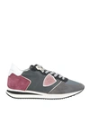 PHILIPPE MODEL PHILIPPE MODEL WOMAN SNEAKERS GREY SIZE 6 SOFT LEATHER, TEXTILE FIBERS