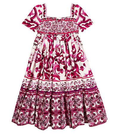 Dolce & Gabbana Kids' Majolica-print Cotton Dress In Multicolor