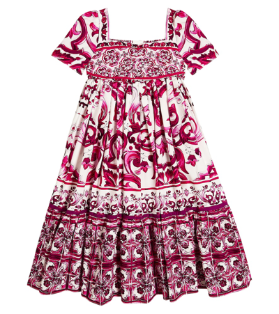 Dolce & Gabbana Kids' Majolica Printed Cotton Dress In Pink | ModeSens
