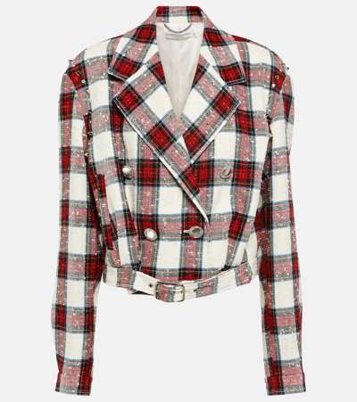Alessandra Rich Checked Cropped Wool-blend Jacket In Red