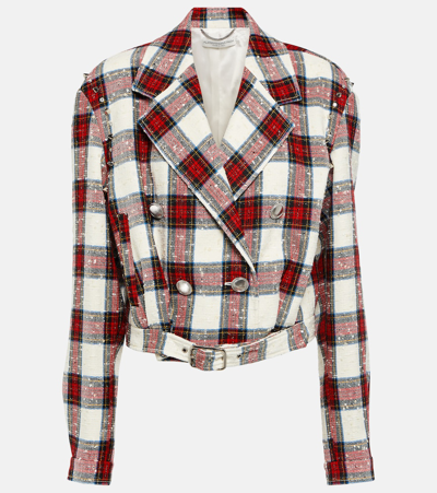 Alessandra Rich Checked Cropped Wool-blend Jacket In Multi