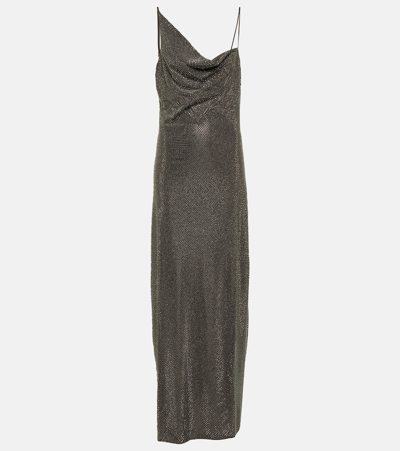 Stella Mccartney Asymmetric Embellished Midi Dress In Metallic