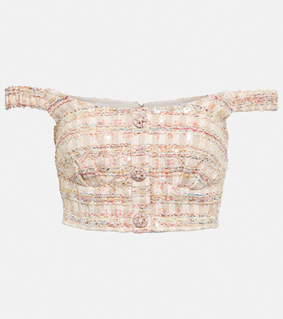Self-portrait Sequin Boucle Top In Pink
