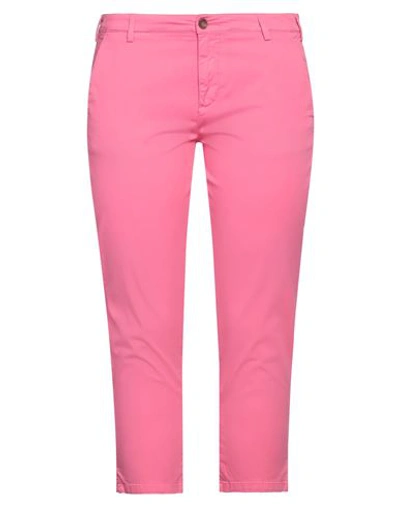 40weft Woman Pants Fuchsia Size 12 Cotton, Elastane In Pink