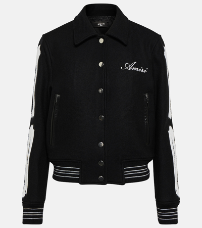 Amiri Bones Wool-blend Bomber Jacket In Black