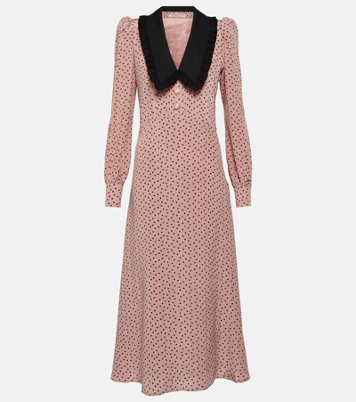 Alessandra Rich Printed Silk Midi Dress In Pink,black