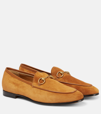 Gucci Jordaan Suede Loafers In Cognac
